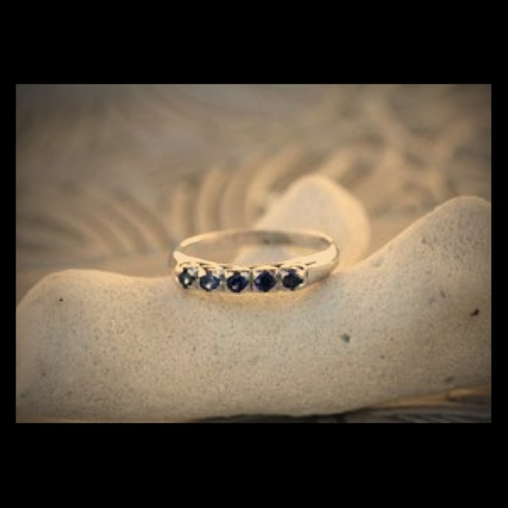 Vintage Sapphire Band in 14k White Gold